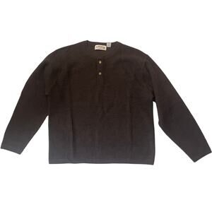 ORVIS Men's Waffle-Knit Henley 100% Wool Sweater - Brown - Size: L - Excellent